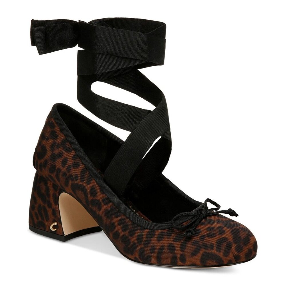 Leopard Print Ankle Tie Heels - Black Ribbon